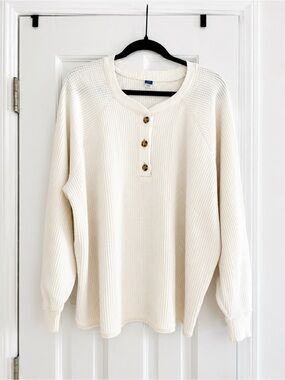 Old Navy Cream Waffle-Knit Henley Sweater